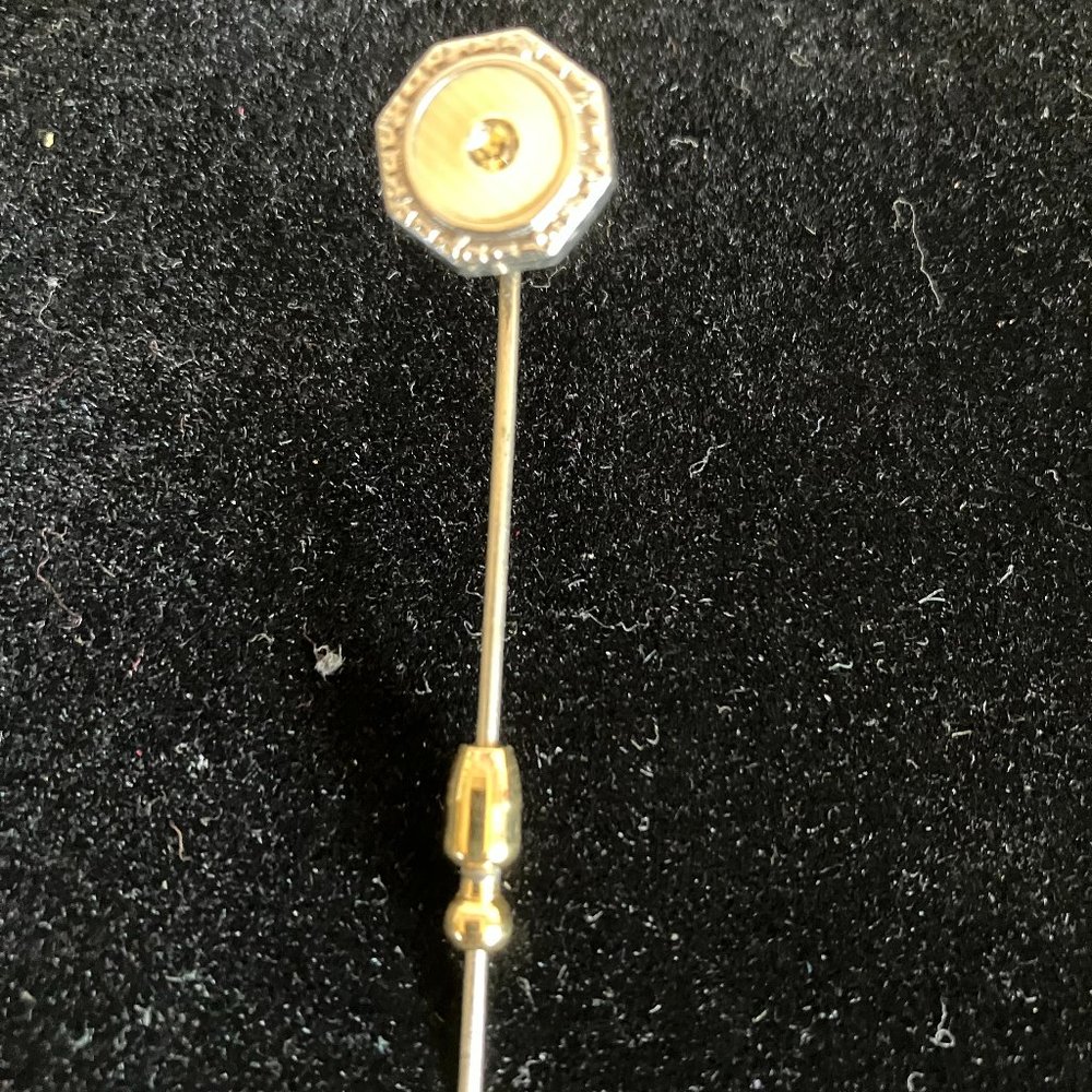 Vintage Goldtone, Enamel, CZ center Stone Hexagon Shape Stck PIn